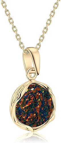 Miniatura 1 de 14k Gold Plated Over 925 Sterling Silver Black Opal Vintage Style Pendant Lab Created October Birthstone Dainty Black Gemstone Pendant Handmade