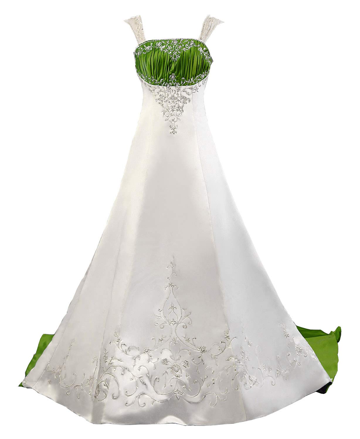 Lafkxn Women's Detachable Straps Embroidery Satin Wedding Dress Bride Gown