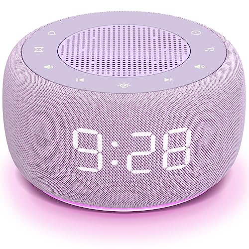 Buffbee Sound Machine & Alarm Clock 2-in-1, 0-100% Clock Face Brightness, Bottom Colored Light, Sleep Timer, Precise 30-Level Vo