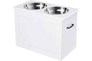 PawHut White Elevated Feeder with Storage
