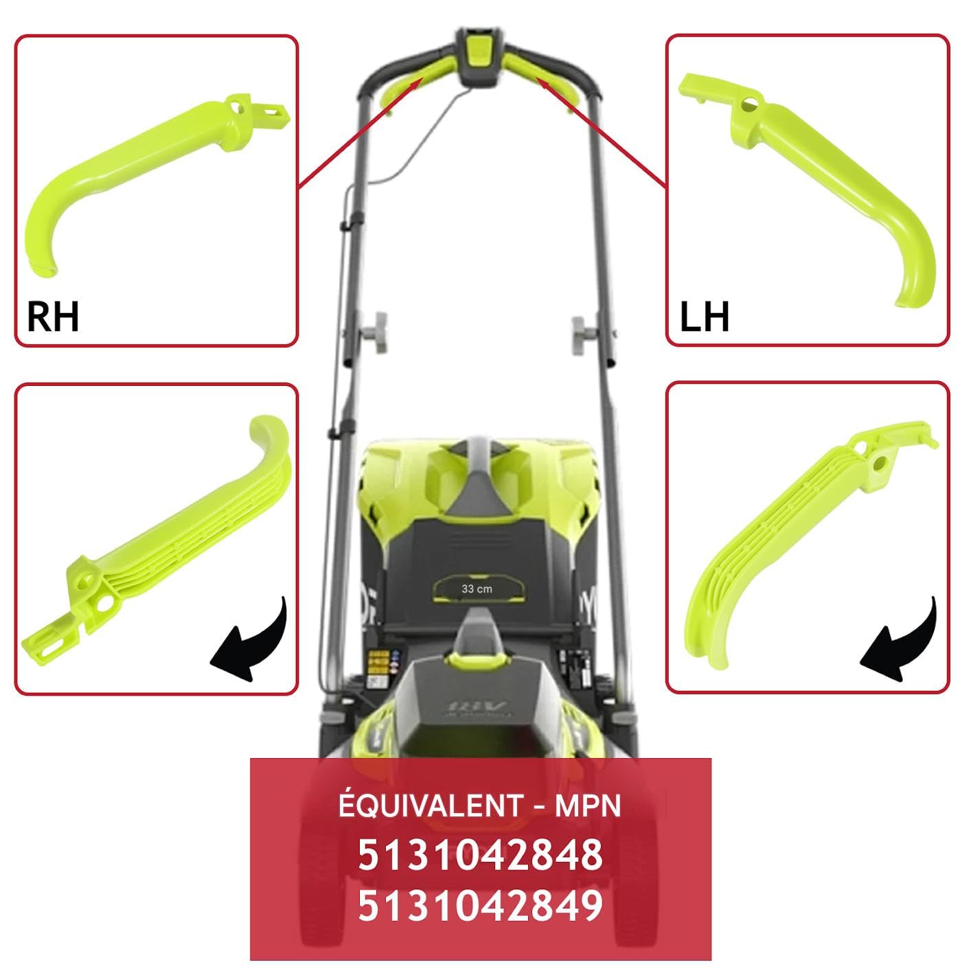Spares2go Levier de commande pour tondeuse à gazon Ryobi OLM1833B 18V ONE+ (main gauche + droite)