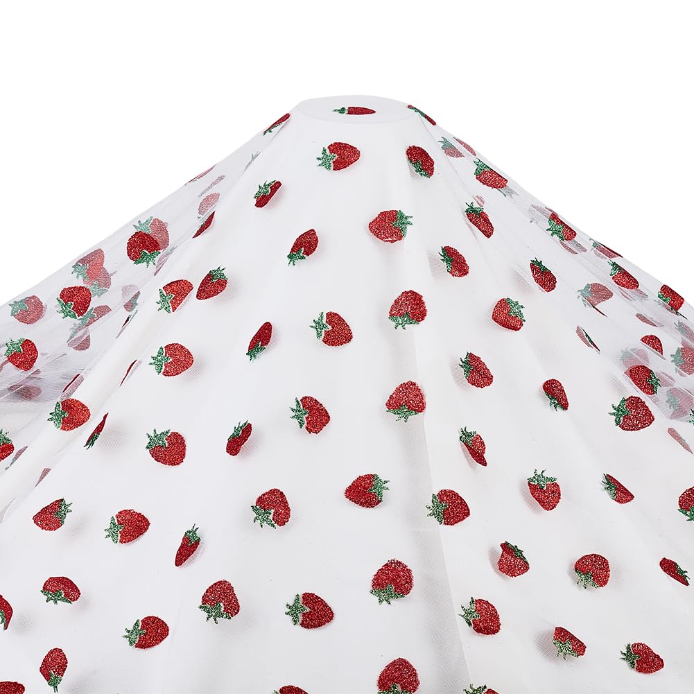BENECREAT 2.2 Yard/2m Fruit Lace Fabric Strawberry Sequin Mesh Nylon Tulle Mesh Fabric 63inch/161cm Wide for Veils Dress Headdress