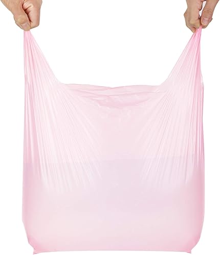 Miniatura 4 de LazyMe Bolsas de plástico con asas, bolsas de compras en bolsas de restaurante a granel, 12 x 20 pulgadas (rosa, 50 unidades, morado, 50 unidades),