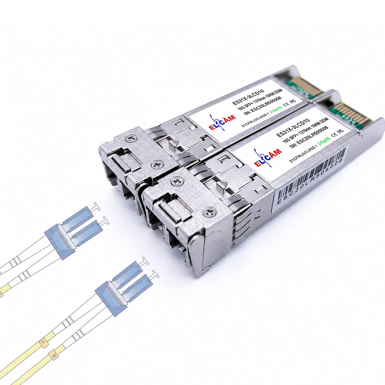 Elfcam® - 2 Stück, 10G SFP+, 10GBase-LR, Glasfaserkabel Duplex LC/UPC Singlemode (OS2) Stecker, 1310nm DDM 10KM