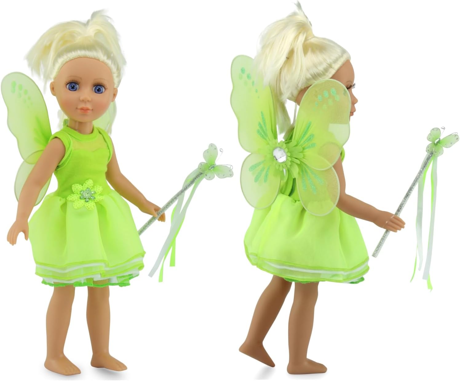 14 Inch Doll Princess Costumes | Magical 3 Piece Fairy Princess Doll Halloween Costume with Removable Wings, and Magic Wand | Fits Most 14" and 14.5" Hard-Bodied Dolls