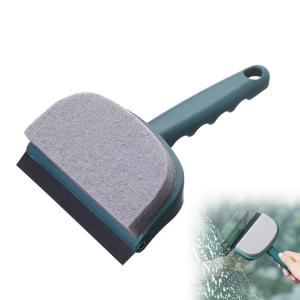 Reusable Dual-use Cleaning Brush, 2 in 1 Double-sided Window Cleaning Brush, Window Squeegee, Window Glass Cleaner Sponge Brushes, Multipurpose Cleaning Tool for Window, Bathroom, Kitchen (Green)
