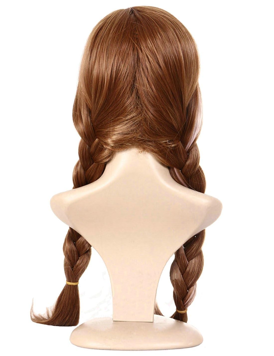 PORSMEER Anna Long Brown Cosplay Wig Halloween Costume Accessory Weaving Double tail Braided Hair Wigs for Women Ladies Fancy Dress Charming Full Hair Long Replacement Wigs - Image 4
