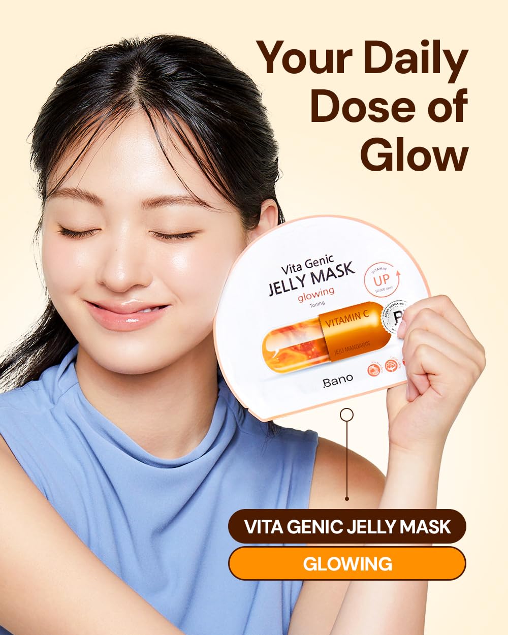 Vita Genic Jelly Face Glowing Mask 10EA – Hydrating Sheet Mask for Sensitive Skin, Korean Glass Skin Care with Vitamin C, Biotin & Niacinamide, Fragrance-Free - Image 3