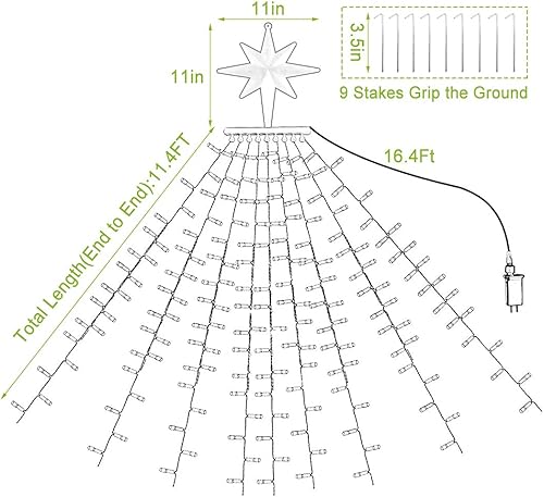 Miniatura 6 de Luces de decoración de estrellas de Navidad, tira de luces para exteriores, 320 luces LED de 16.4 pies para árbol de Navidad 8 modos y resistente al