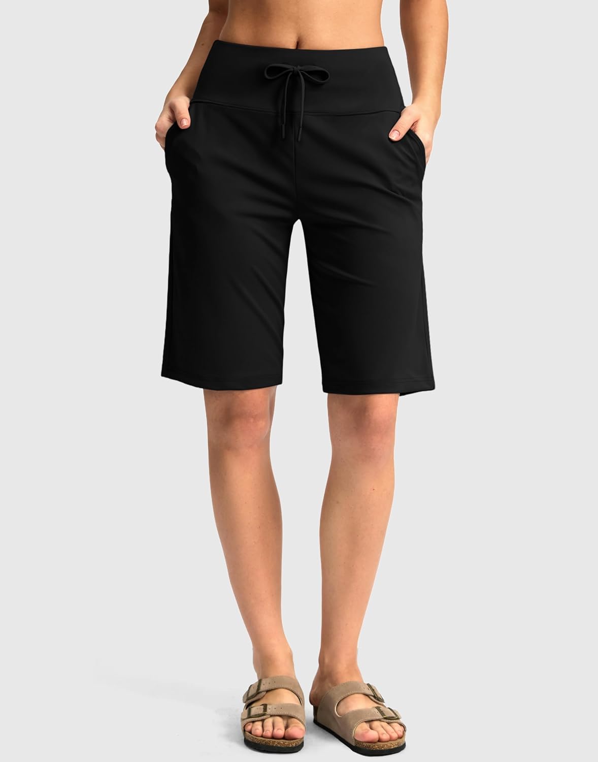 G Gradual Women's Bermuda Shorts with Pockets 11" Knee Length Stretch Comfy Drawstring Long Shorts for Women Summer Walking - Image 4