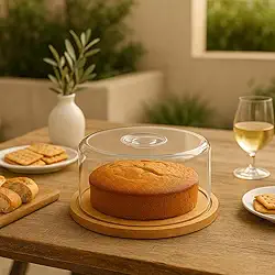 Prato Boleira Redonda com Tampa Acrílica e Base de Bambu, 28cm x 28cm x 9cm, para Bolos, Pães e Queijos (BOLEIRA REDONDA)