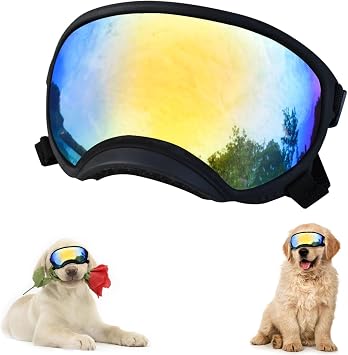Soft Samll Dog Sunglasses Dog Goggles for Large Breed UV/Wind/Dust Protection Winproof Dog Puppy Sunglasses Pet Glasses Eye Wear with Adjustable Strap Black Frame & Colored Lens/Large