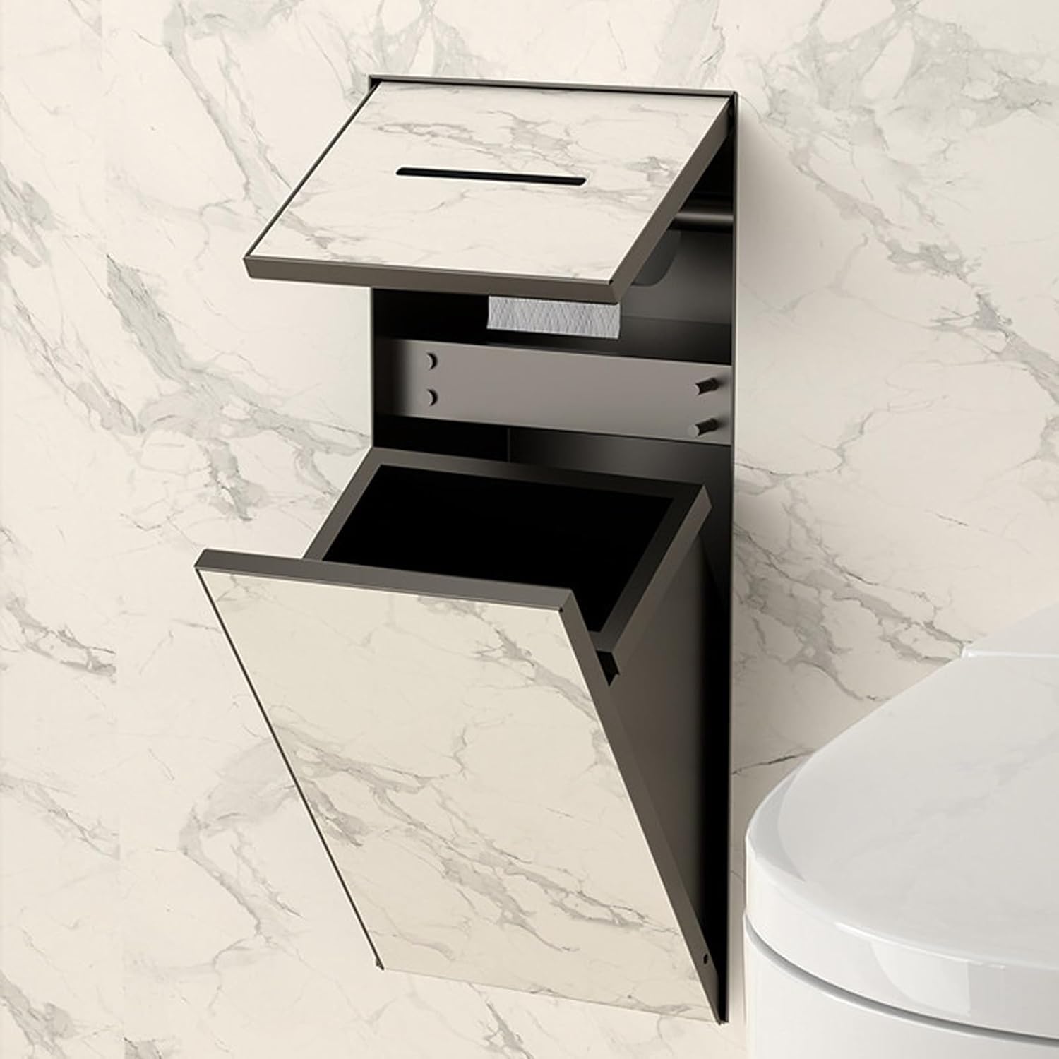 Portarrollos De Papel Higiénico Empotrable con Papelera Oculta, De Acero Inoxidable 304, para Instalación En Pared En El Baño, Resistente Al Agua, 2 En 1 para Papel Higiénico Y Papelera.