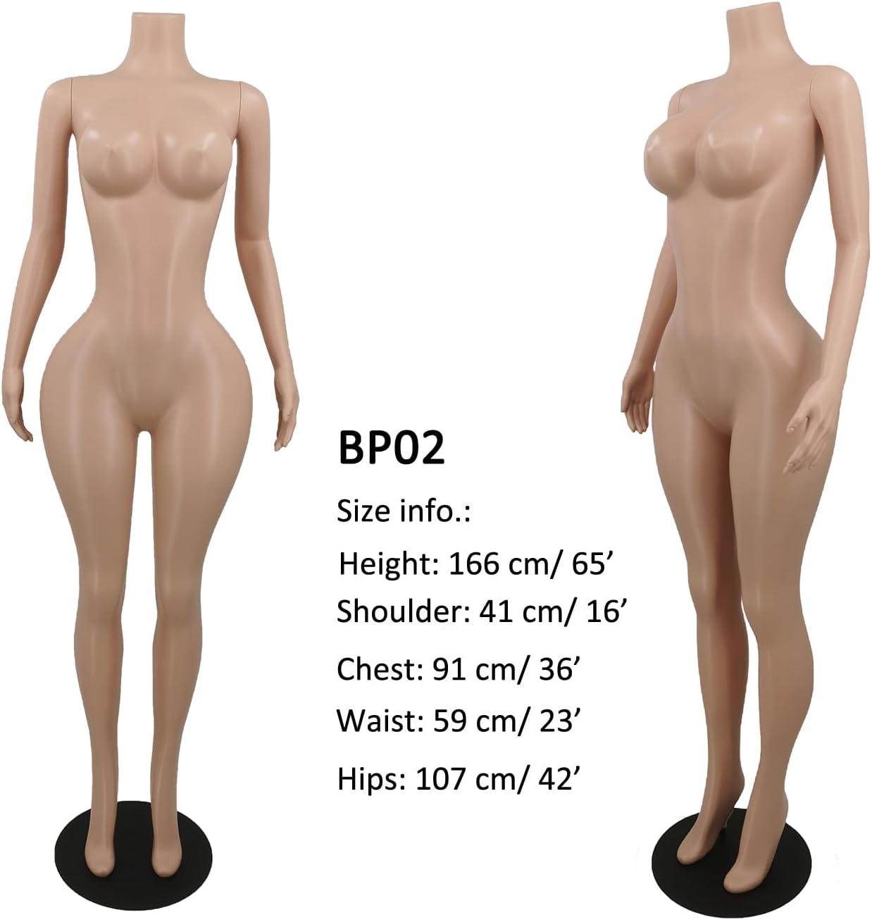 Curvy BBL Full Body Plus Size Mannequin with 65" Adjustable Stand,Metal Base,Realistic Female Dress Mannequin for Display, Perfect for Fashion,Boutique Use(BP02)