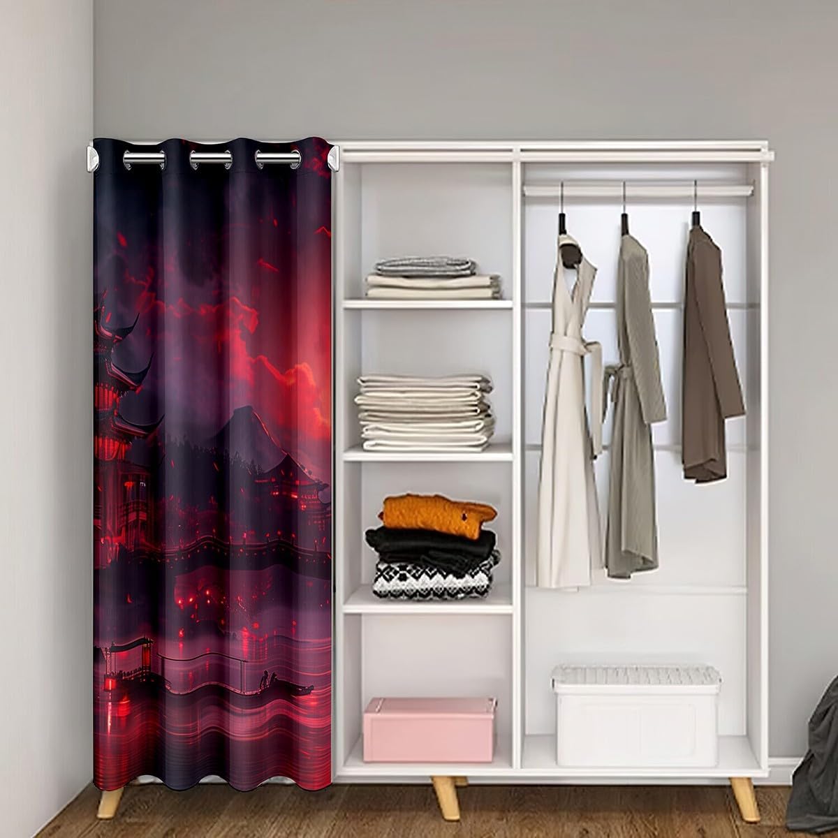 Cinese Attic Door Curtain 1 Panel,34"W X 80"L,Traditional Vintage House Building Door Drape for Closet Door Living Room Bedroom Decor,Retro Country Decor Blackout Curtain for Temporary Door Decor