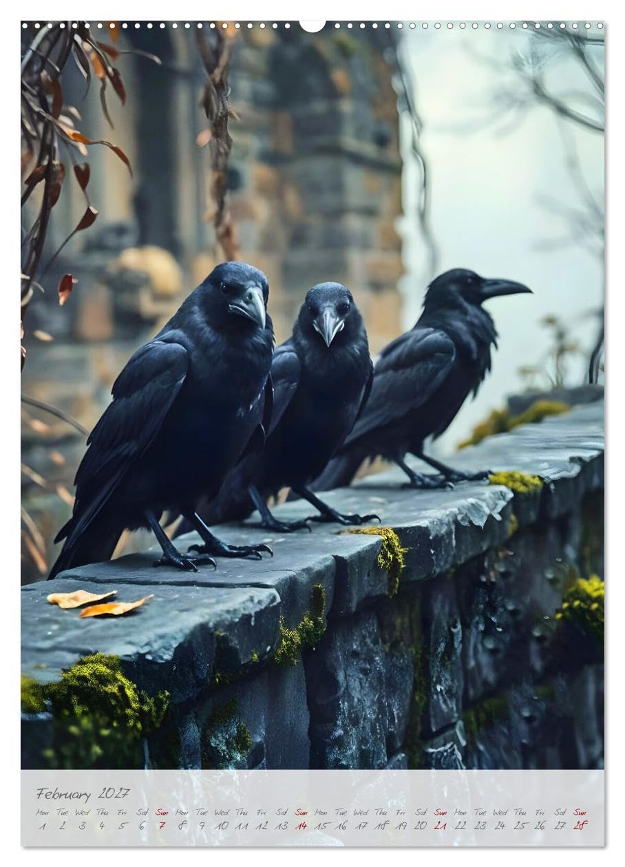 Nocturnal wings - A mystic raven companion for the year (High Quality Premium Wall Calendar 2027 DIN A2 portrait),CALVENDO 12 Month Wall Calendar: A mystical raven calendar