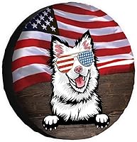 Vista 1 de Cubierta de llanta de repuesto para perro, lapphund finlandés con gafas de sol, bandera estadounidense, fundas protectoras de ruedas a prueba
