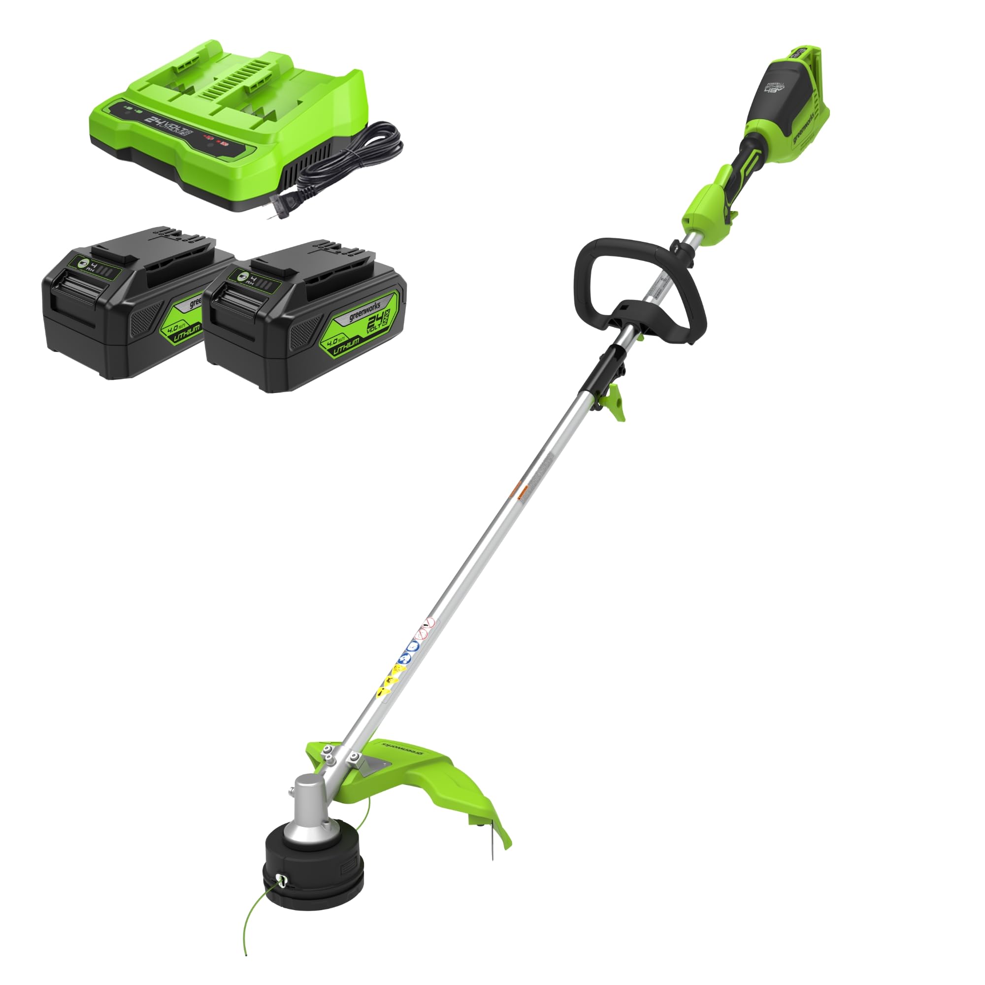 Greenworks Tagliabordi a Batteria 48V(2×24V) Ampiezza Taglio 40cm con 2 Batterie 4Ah e Caricatore a Due Posti, Impugnatura regolabile GD24X2TXK4x