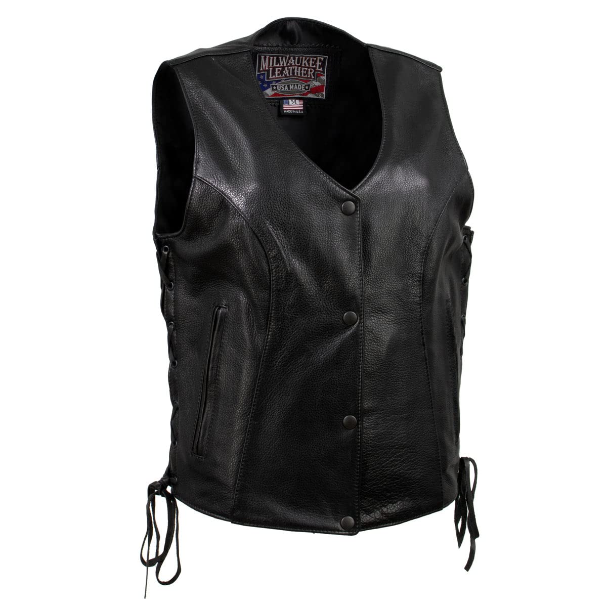 Milwaukee Leather USA MADE MLVSL5002 Women's Black Kitten Leather Motorcycle Vest with Side Laces - X-Large