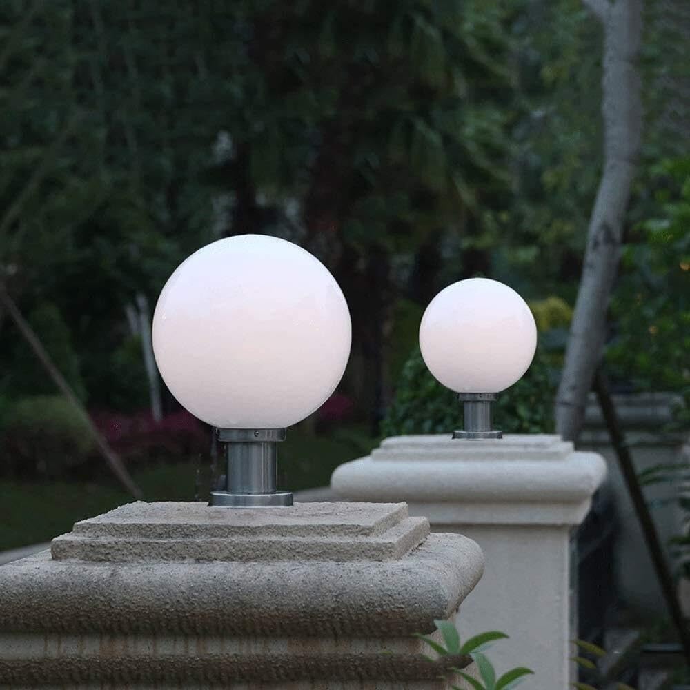 Lampa Słupki Nowoczesna Lampa Zewnętrzna Globe Kolumna Ze Stali Nierdzewnej Biały Klosz Akrylowy Lampy Słupkowe Wodoodporne E27 Zewnątrz i Drogę(25 * 36cm)