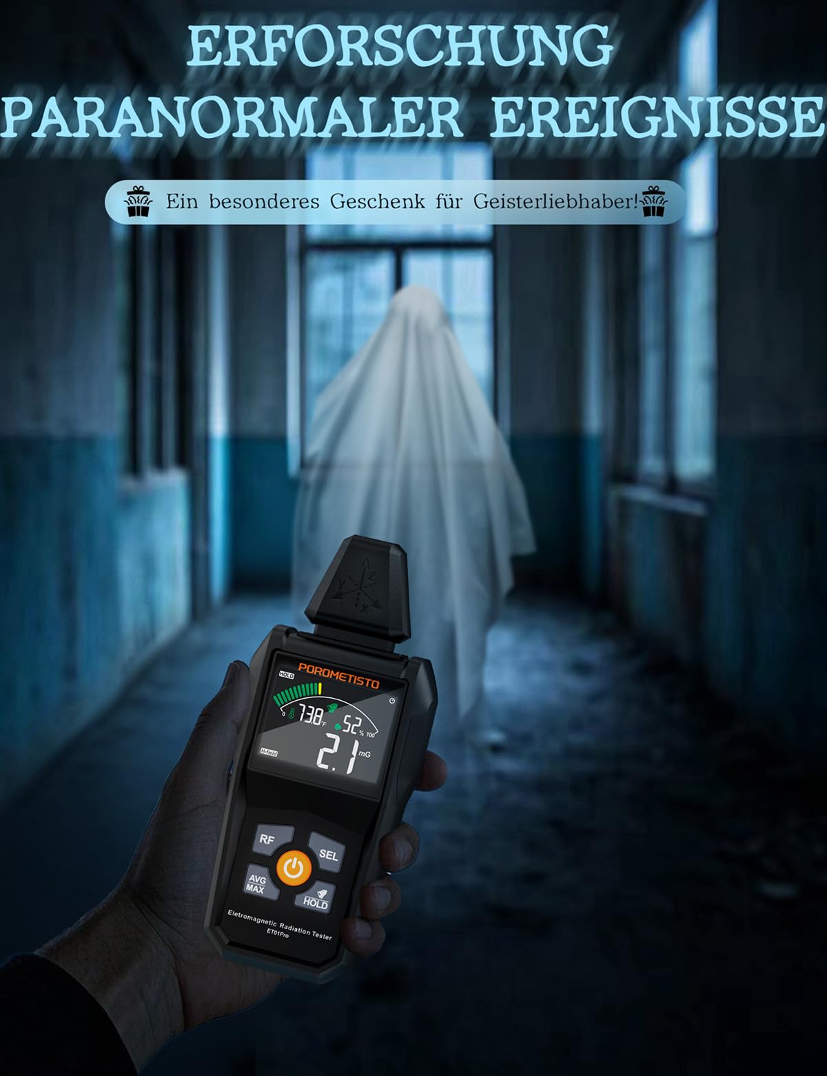 ET01PRO 5-in-1 EMF Messgerät – Elektrosmog Messgerät mit EF/MF/RF/Temperatur/Luftfeuchtigkeit, Max/Min/Speicher, Ideal für Profis, Zuhause & Geisterjagd