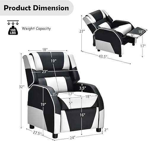 Miniatura 27 de ARLIME Silla reclinable para niños, de piel sintética, con reposapiés, reposabrazos, reposacabezas y soporte lumbar, sofá ajustable para juegos para