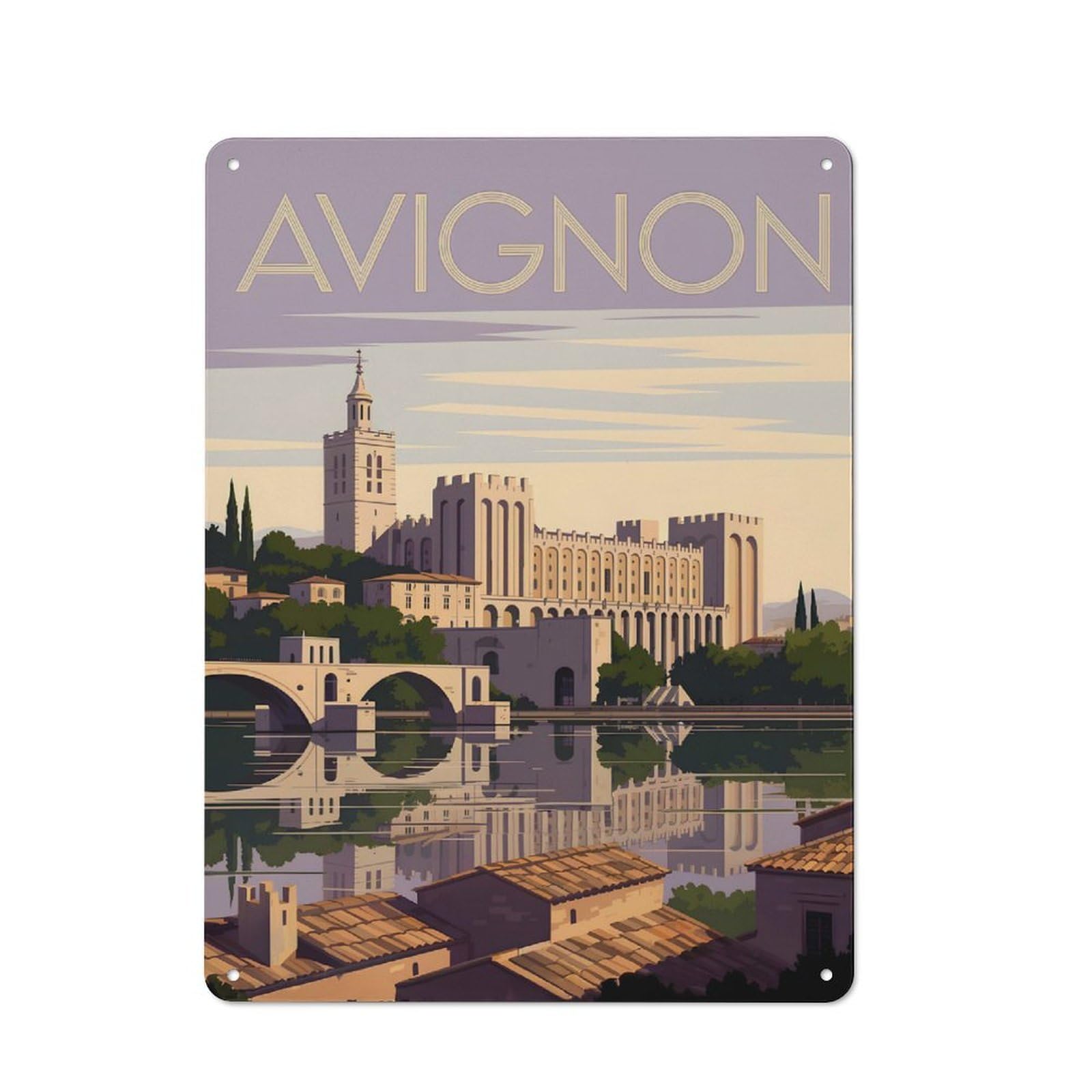 Junmoney Style-22 Avignon Travel Rustic Metal Wall Sign 40X30cm For Bar Or Restaurant, A Decorative Metal Sign For Bars And Restaurants