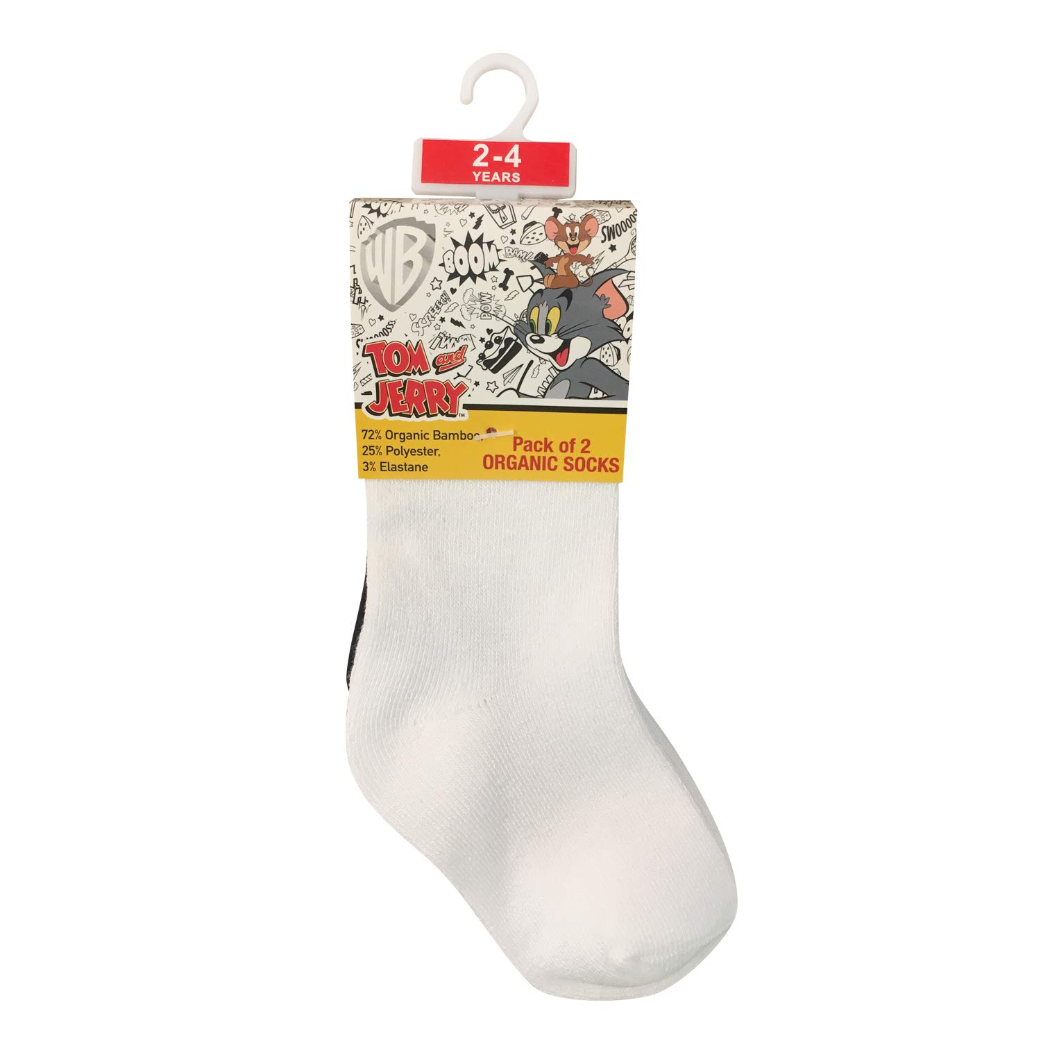 Tom & JerryTom & Jerry Bamboo Cotton Sock - Solid (Pack Of 2) - White & Black 2-4Y