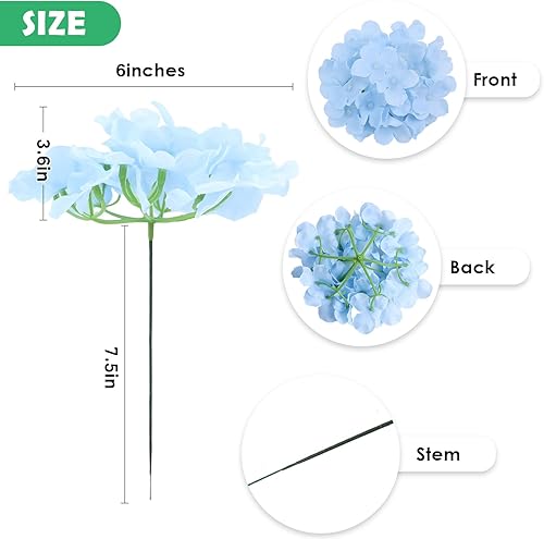 Miniatura 4 de AVIVIHO Paquete de 40 flores artificiales de hortensias azules, flores falsas de seda de hortensia sintética con tallos, perfectas para bodas,