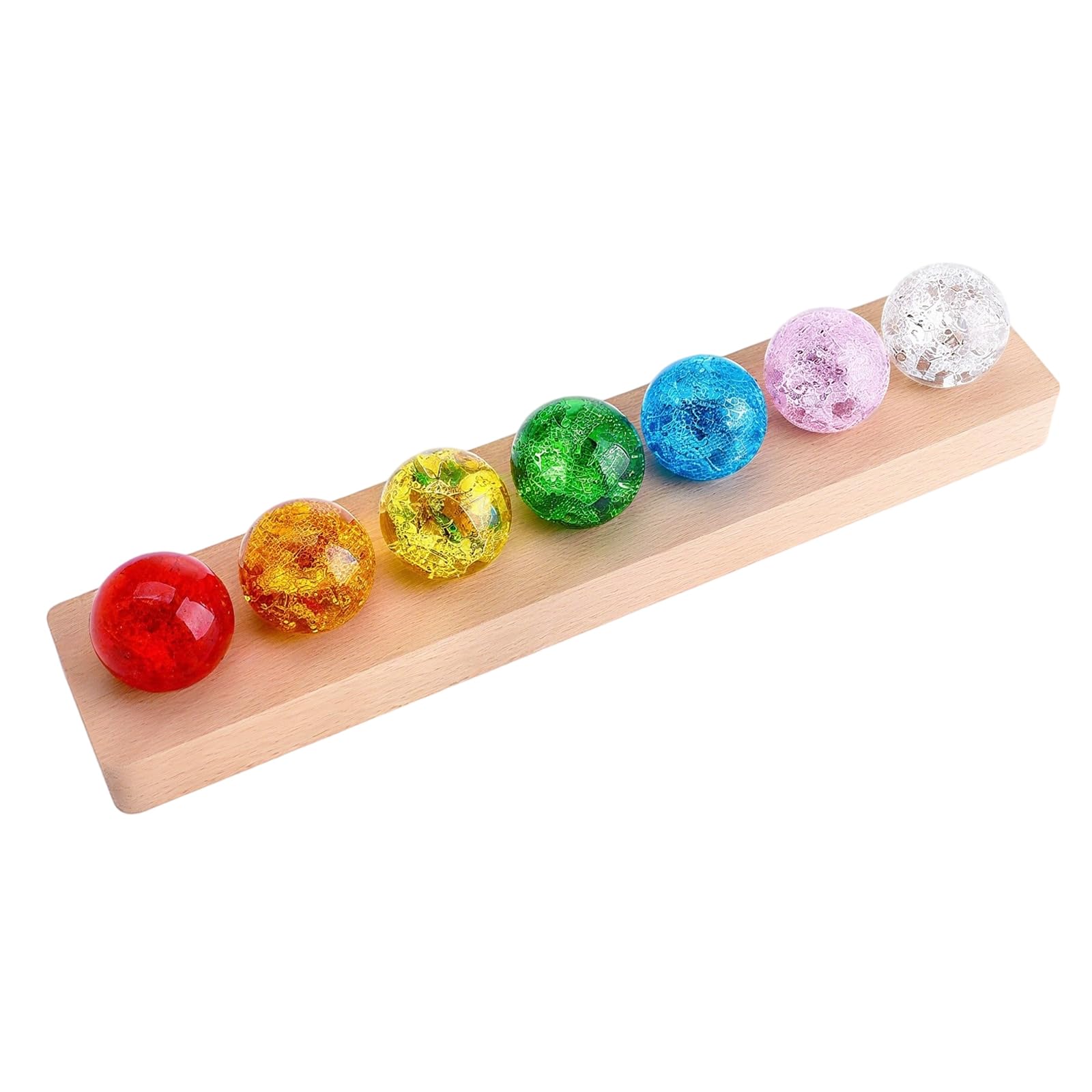 7 bunte Glaskristallkugeln, Fantastische Sternkugel aus farbigem Glas, 40 mm Fantastische Sternkugel Nachtlicht, bunte Mini-Glas-Heilkugeln mit Holzsockel für Zuhause,Wohnzimmer,Dekoration