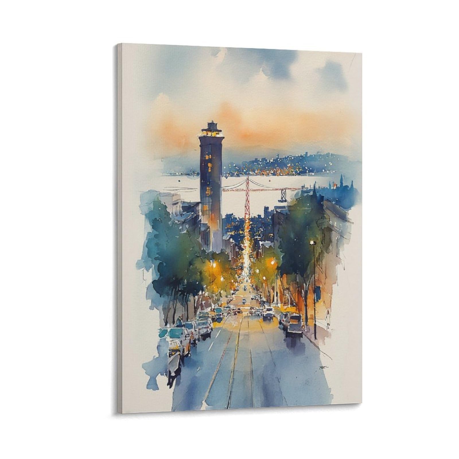 LCYNNH San Francisco Tree 24x36inch(60x90cm) Vintage Travel Poster Watercolor Canvas Art