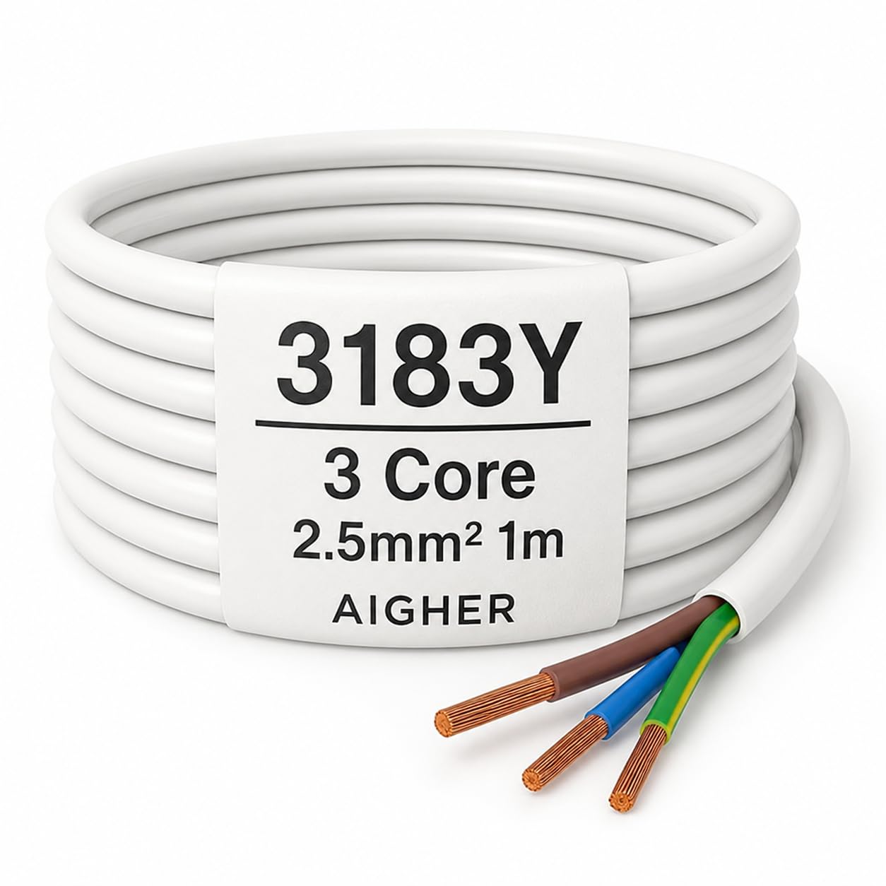 Electric Flex Cable, 3-Core 2.5mm, White, 3183Y Heater and Cooker Cable, 1 Metre
