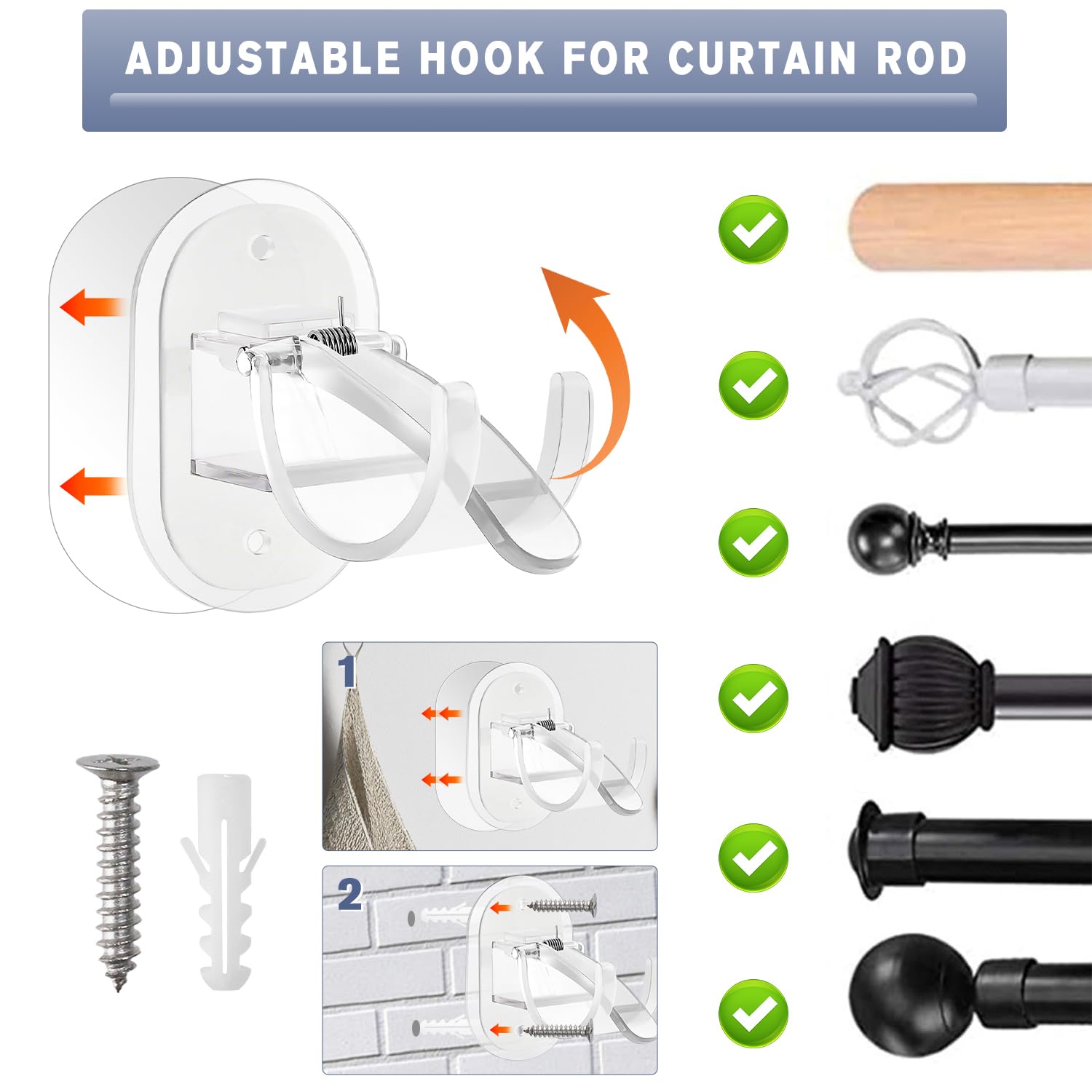 6 Supporti Per Tende Senza Foratura - Ganci Autoadesivi Per Bastoni Doccia E Tende - Foto 9