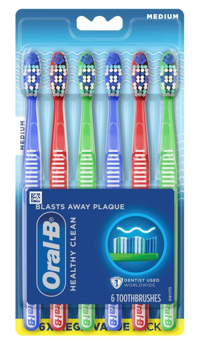 Oral-B Healthy Clean Spazzolini Da Denti, Setole Medie, 6 Pezzi (Colori Assortiti)-image