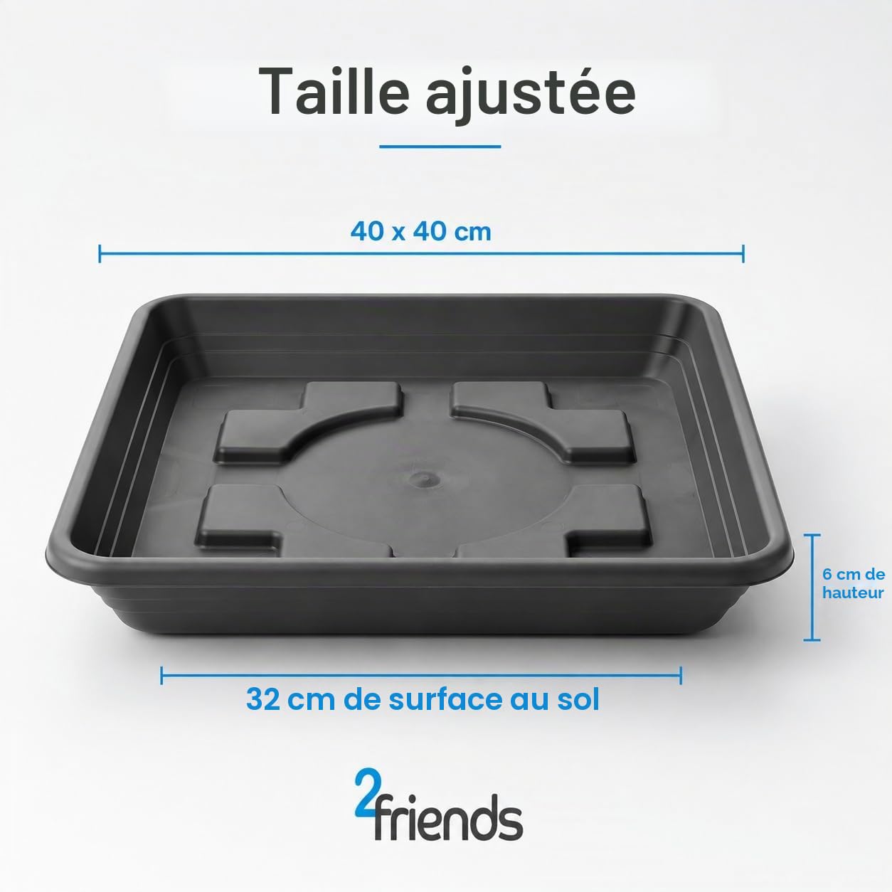 SUSTANIA Lot de 2 soucoupes, 40 x 40 cm, pour pot de fleurs, grand extérieur, anthracite, extra robuste, pour pot de fleurs, 48 x 48 cm, grand extérieur