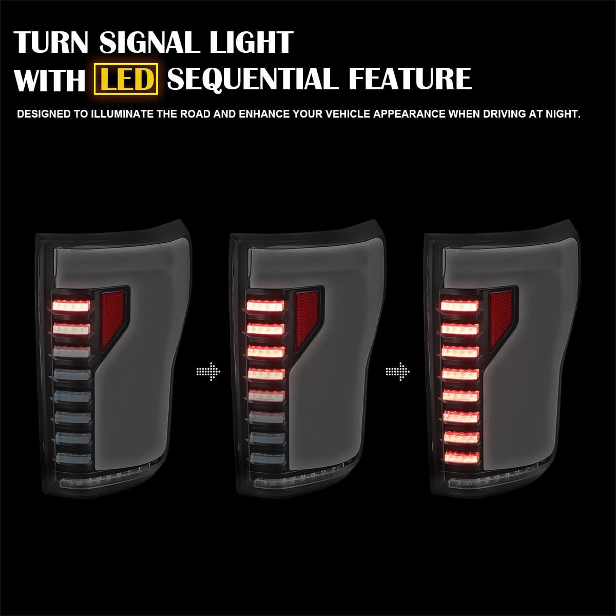 SPEC-D TUNING Black Lightning Style LED Tail Lights w/White LED Sequential Turn Signal and Startup Animation Compatible with 2018-2020 Ford F150 Pickup, Left + Right Pair Assembly