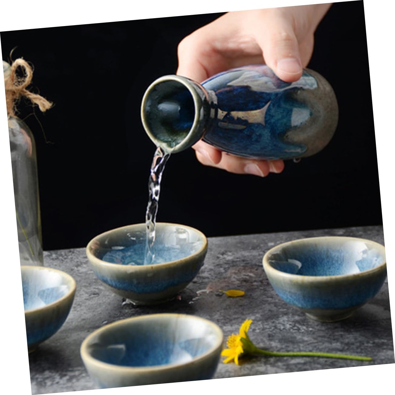 Japanese Style Ceramic Sake Pot Serving Cups Set for Spirits and Sake
