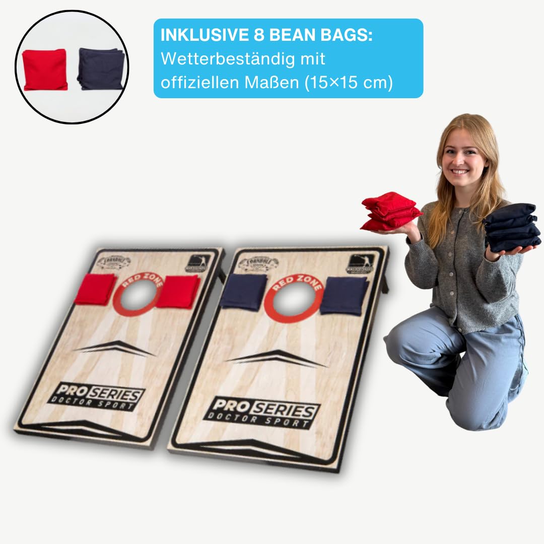 Profi Series Cornhole Doppel Komplett - 2X 90x60cm inkl. 8 Bean Bags - Amerikanisches Cornhole 13kg - 400 Gram Bean Bags- 15x15 cm- und Tragetasche