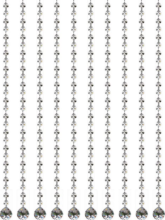 7Rock Crystal Glass Height Adjustable Octagonal Strings Bead Hanging Curtain with 30mm Crystal Drop Ball (3ftx10string) (30 Feet) (Transparent Color)