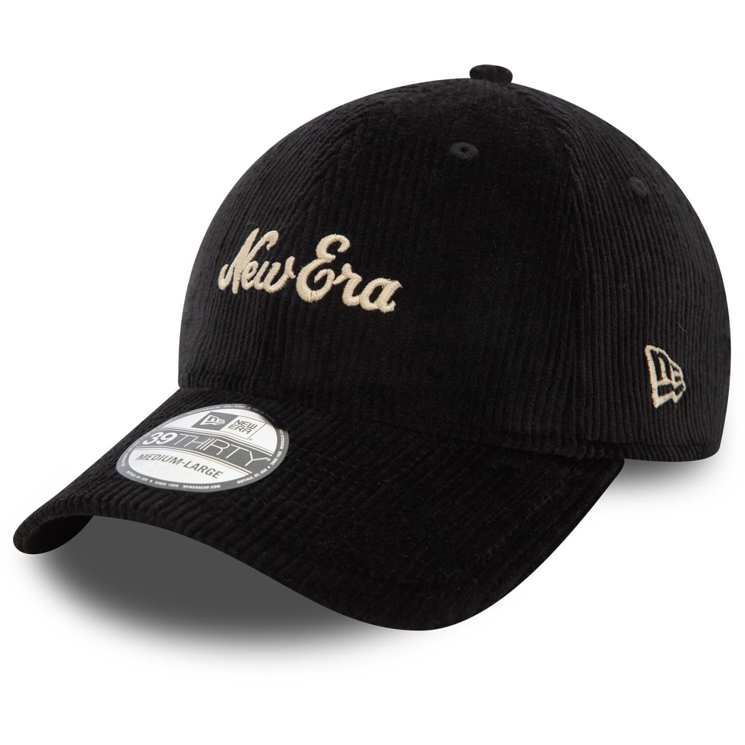 New Era Unisex Black 39Thirty Stretch Cap - Cord Brand Script - M/L