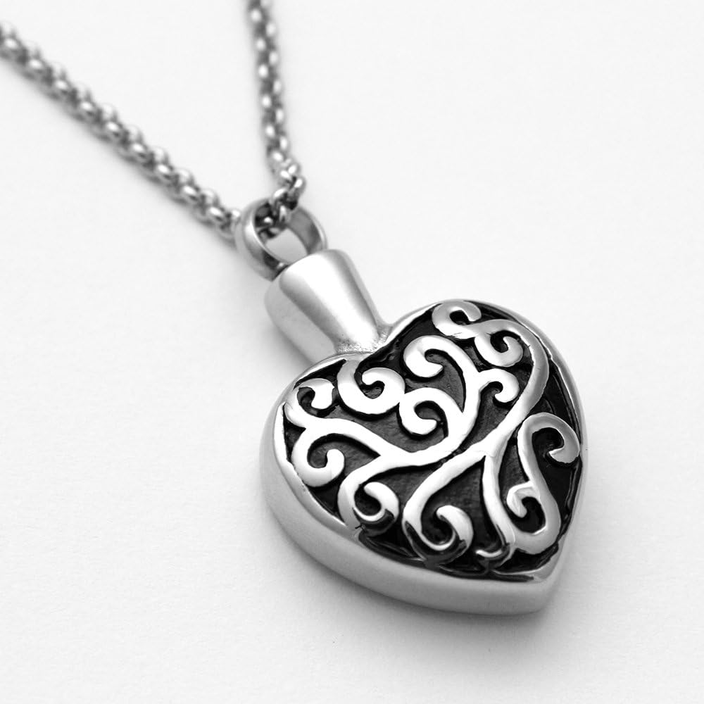 Zahara Memorial Urn Necklace (20 Inches) with Velvet Pouch & Fill Kit | Labyrinth Heart Pendant and Chain (Nickel Free)