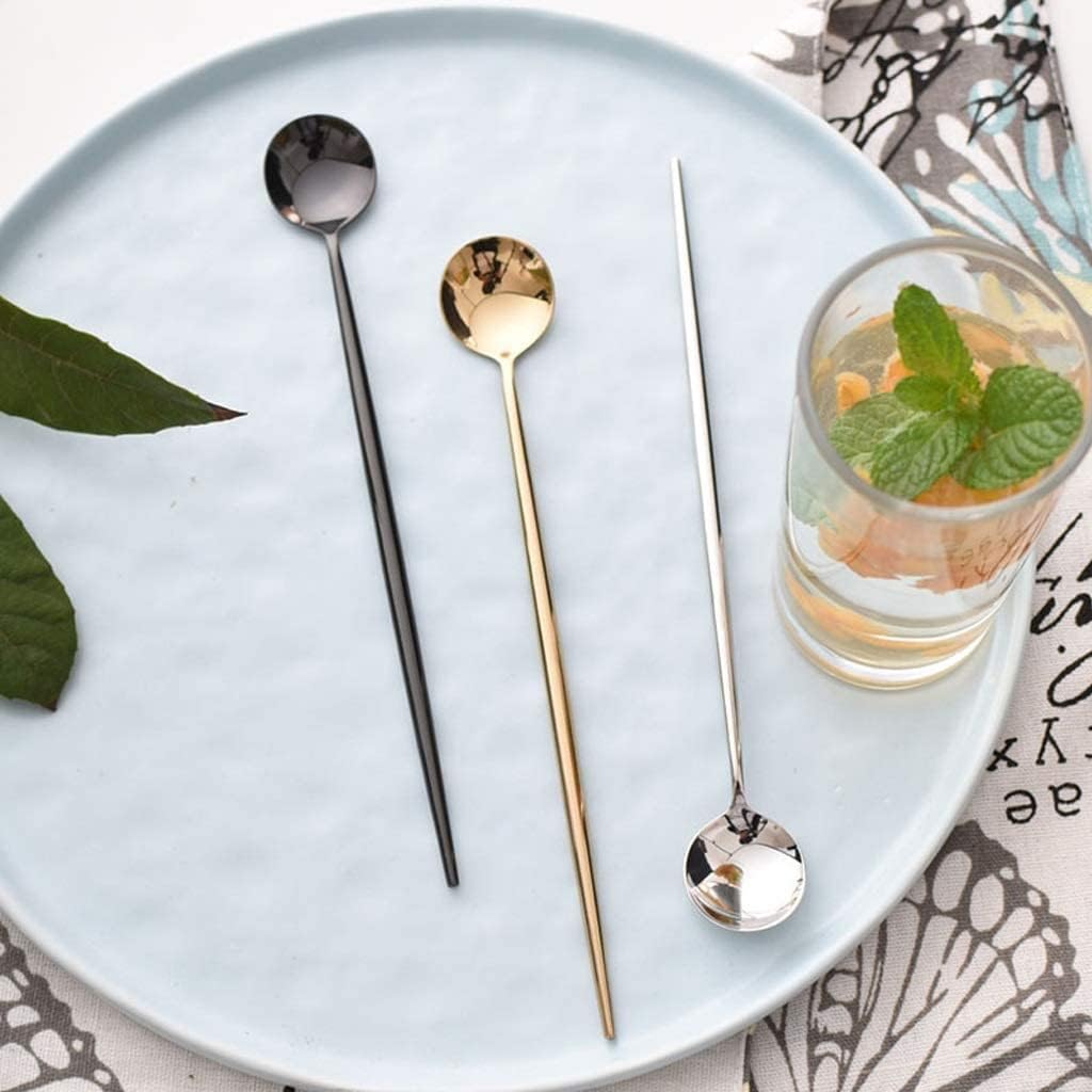 Dinner Spoon Set Stainless Steel Gold Milk Beverage Milk Tea Milk Powder Honey Coffee stir Stick Spoon Dessert Spoon Western Food Cold Drink Long Handle Dinner Spoon/Soup La