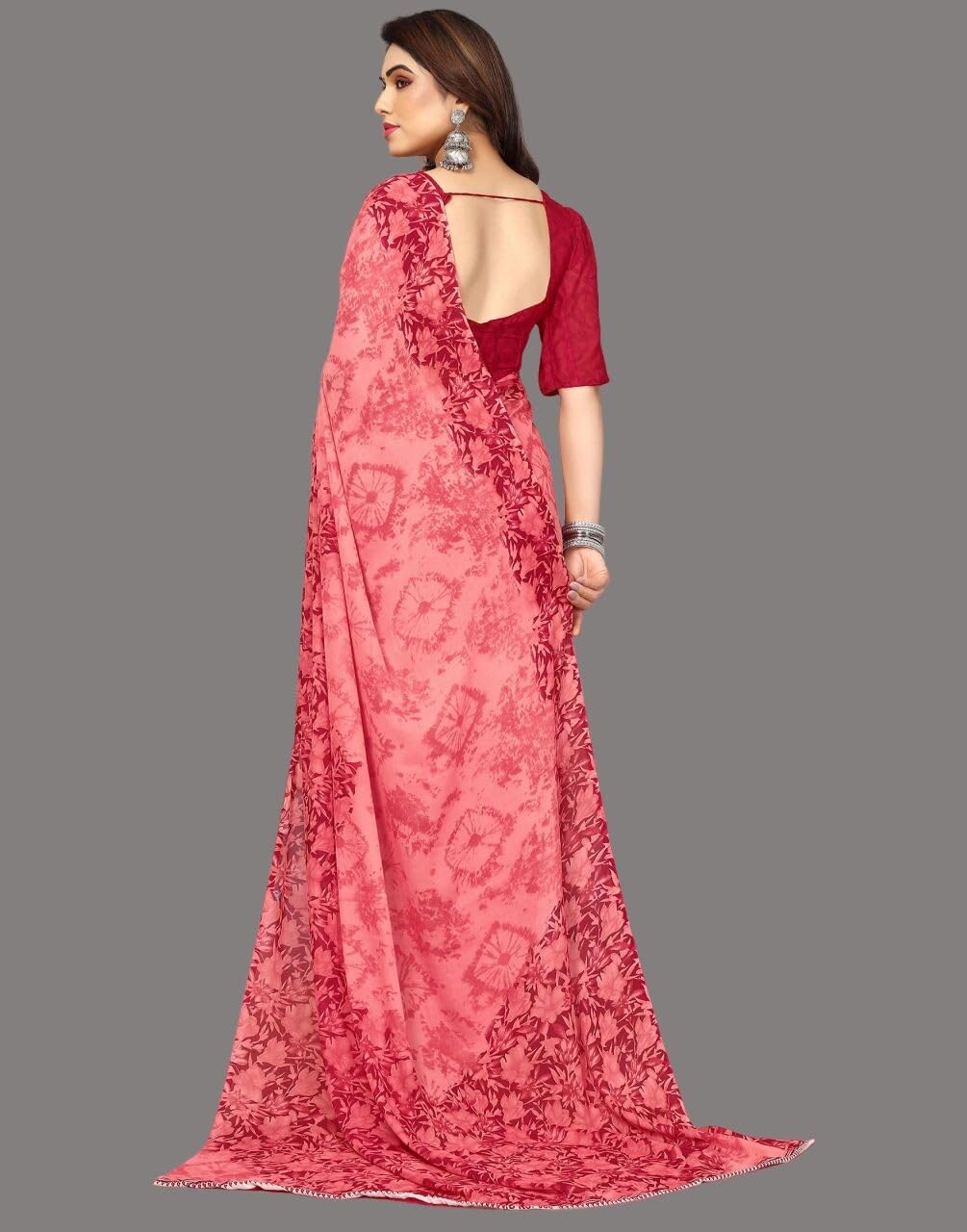 Shiv Textiles Women's Georgette Floral Printed Saree(247S111_Maroon)