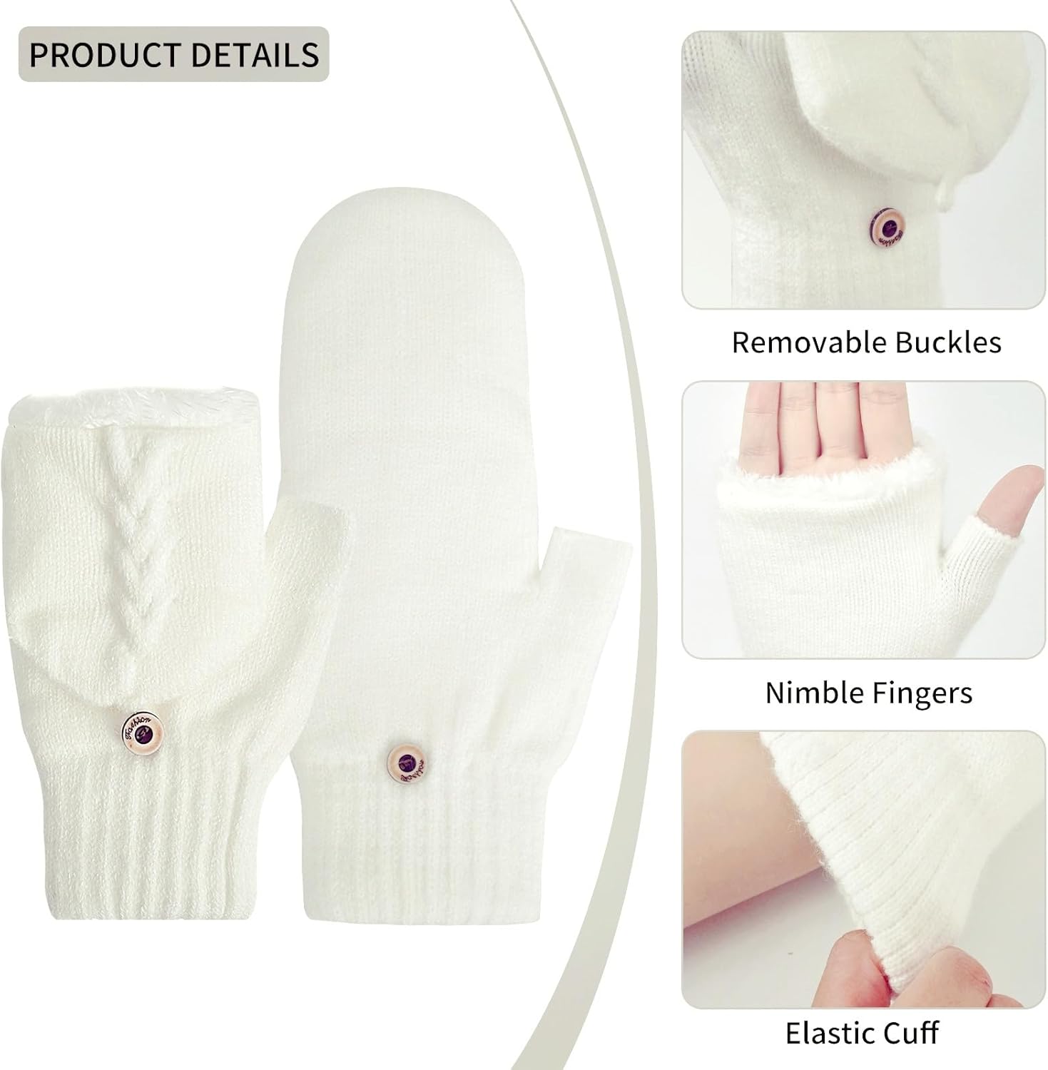 2 Pairs Fingerless Wool Gloves for Women Warm Fleece Lined Knit Texting Mittens - Image 2