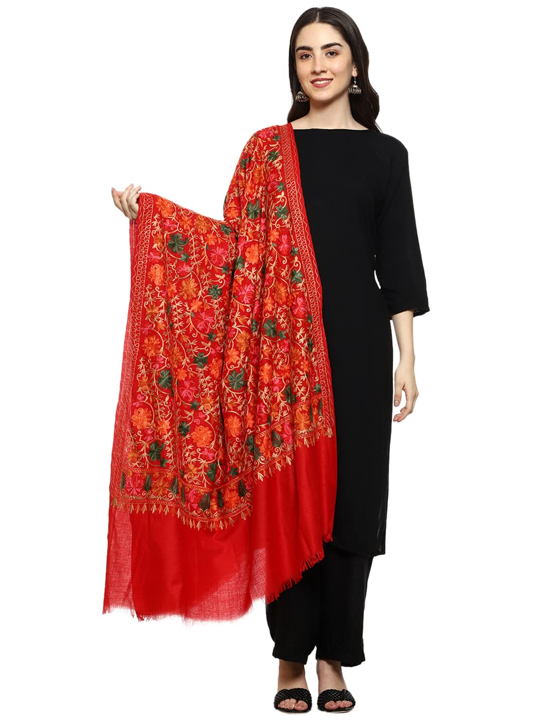 weavers villa Women's Kashmiri Aari Embroided Floral Cashmilon Stoles, Wraps, Ladies Shawls (SIZE: 40" X 80")-picture-17