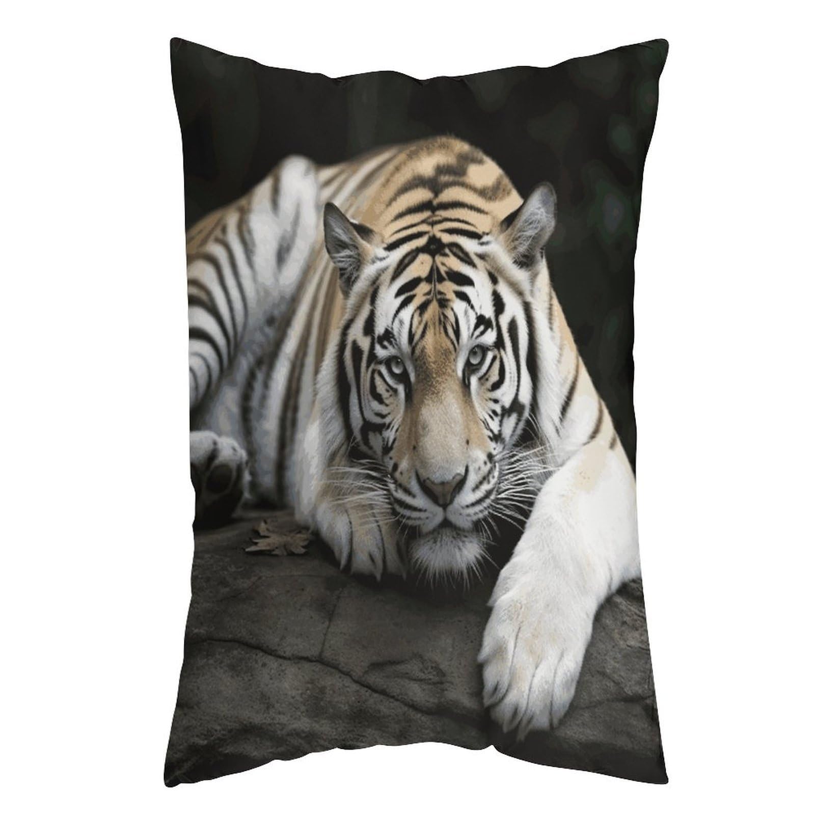 LDGSUPH Tiger Lie On Rock Pillow Cases Soft Pillowcase with Invisible Zipper Wrinkle Resistant Pillow Covers Breathable Removable Pillow Protector for Bed Sofa Car 16 "x24
