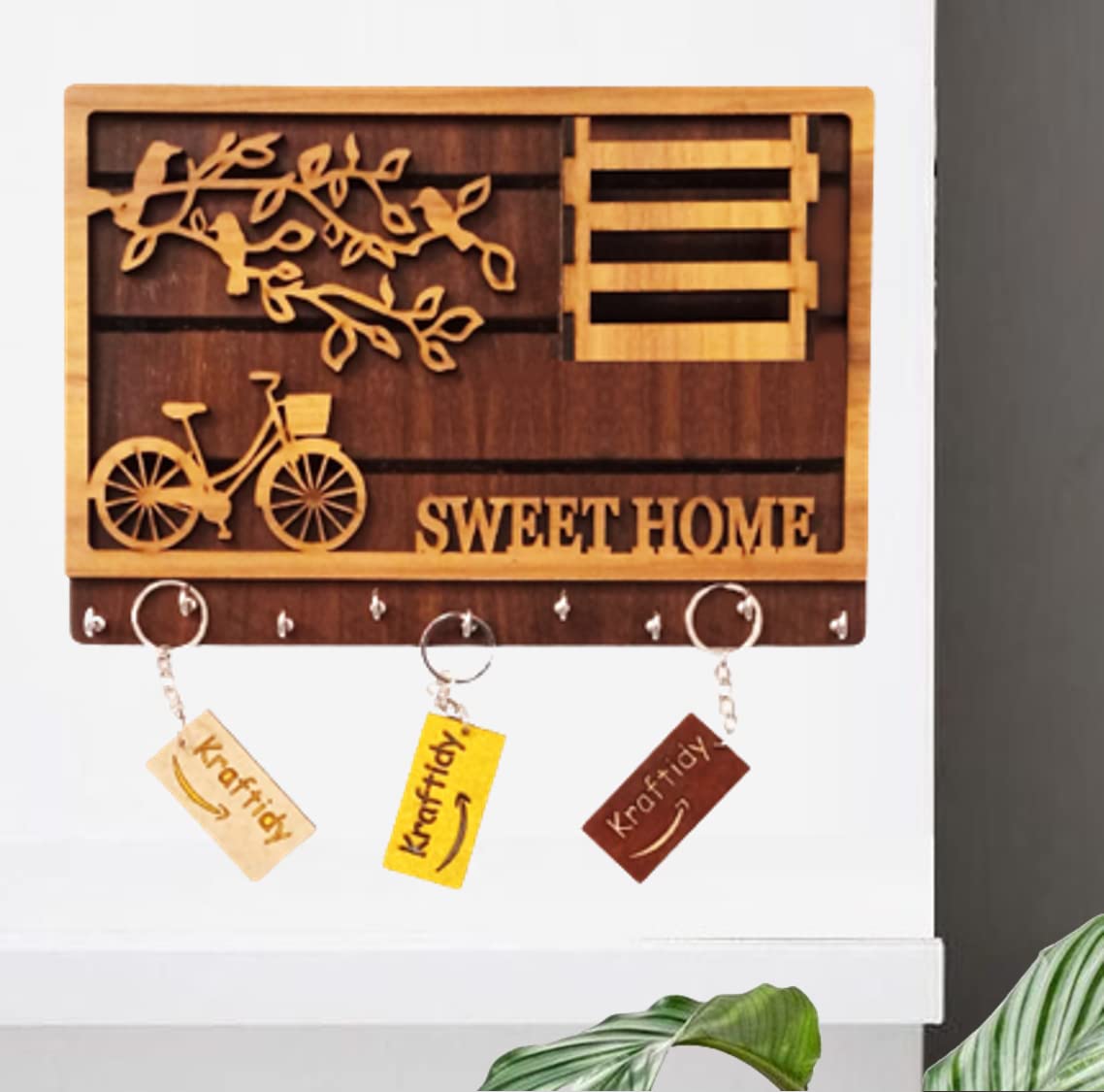 Kraftidy Key Holder for Home Wall Stylish Decor Key Hanger Stand Keys Hanging Holders (Natural Wooden)