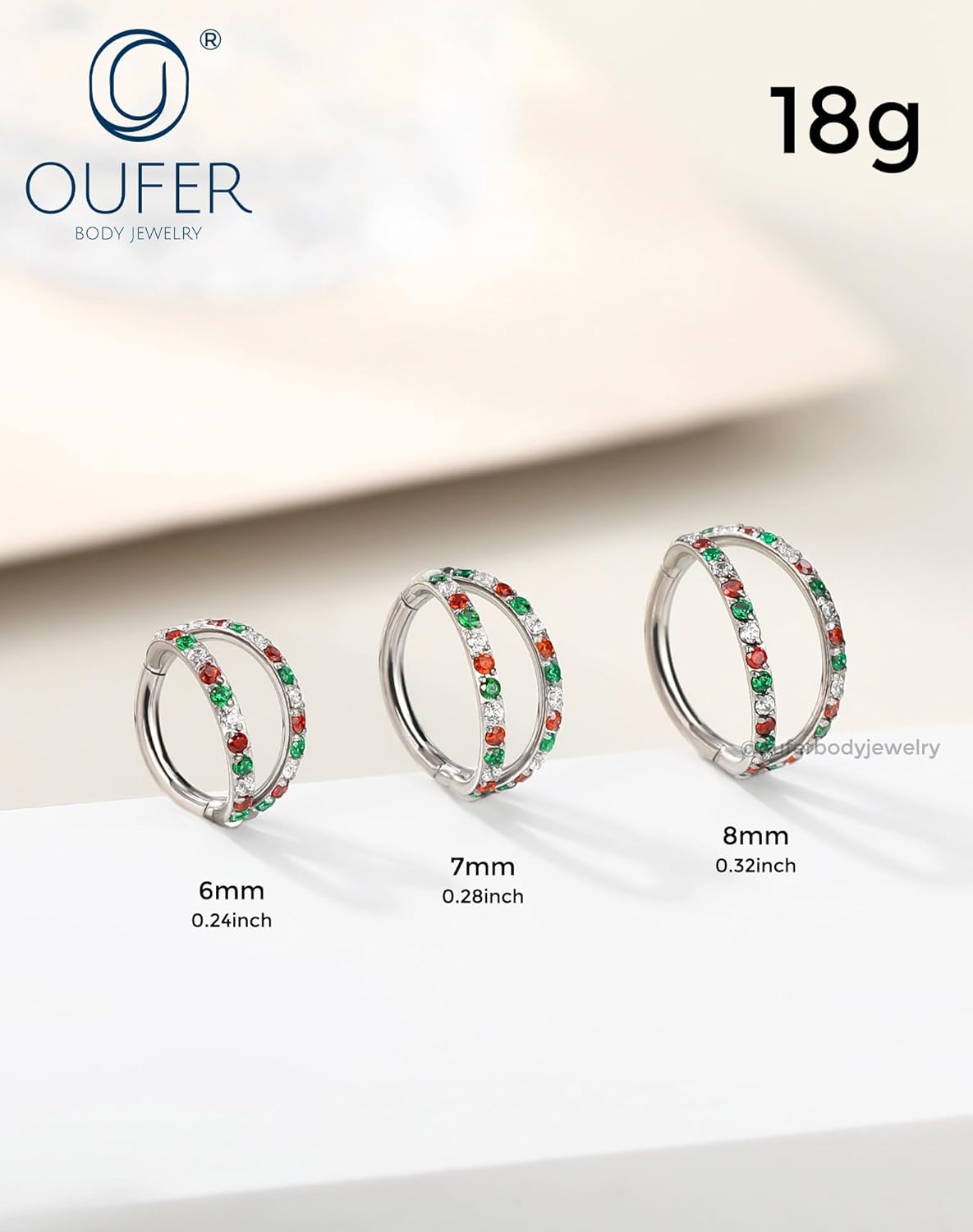 OUFER Christmas Double Hoop Nose Ring, 18G/20 6/7/8mm Red Green Christmas Nose Piercing Nose Rings Hoops Surgical Steel, Festive Hoop Nose Rings for Women Perfect for Xmas Nostril Piercing Jewelry - Image 3