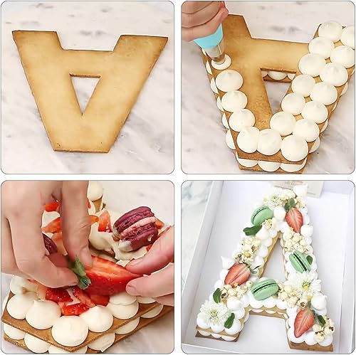 Miniatura 4 de SelfTek 26 plantillas para tartas del alfabeto A-Z de 10 pulgadas, moldes para tartas de letras, moldes para hornear con 6 puntas de glaseado,