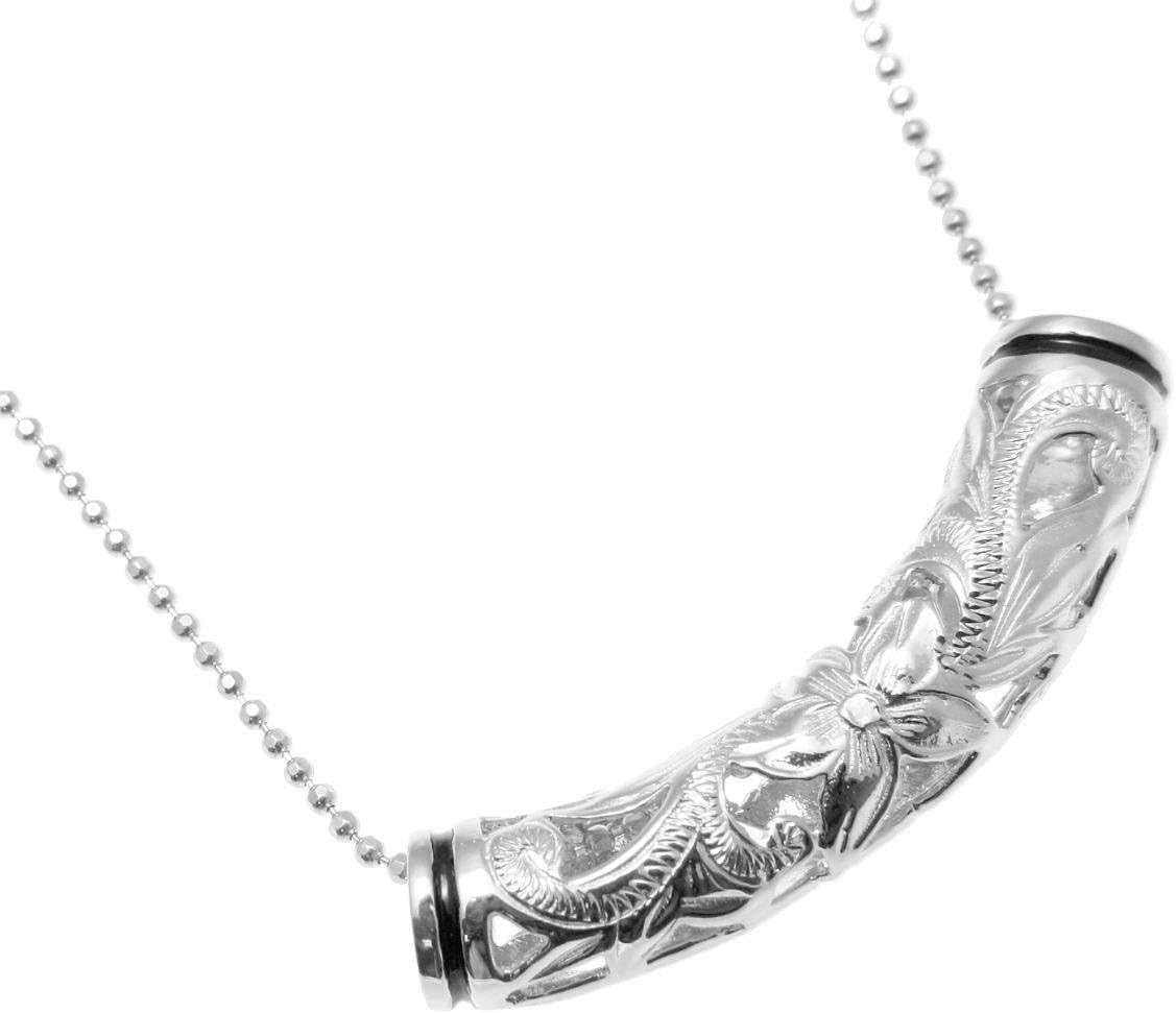 Arthur's Jewelry 925 sterling silver Hawaiian plumeria scroll barrel black enamel pendant